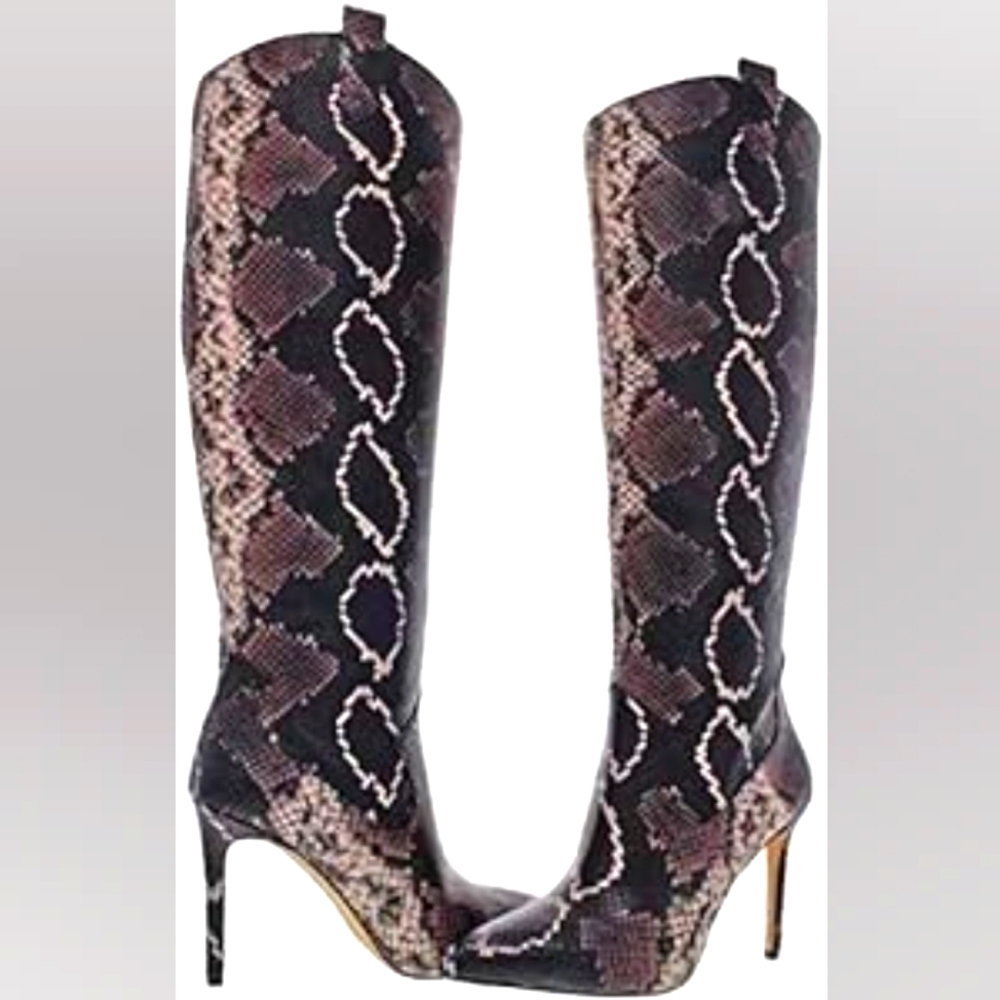 Vince Camuto Kashiana Mauve Multi Snake Fashion Stiletto Slouched Knee Boots 7.5